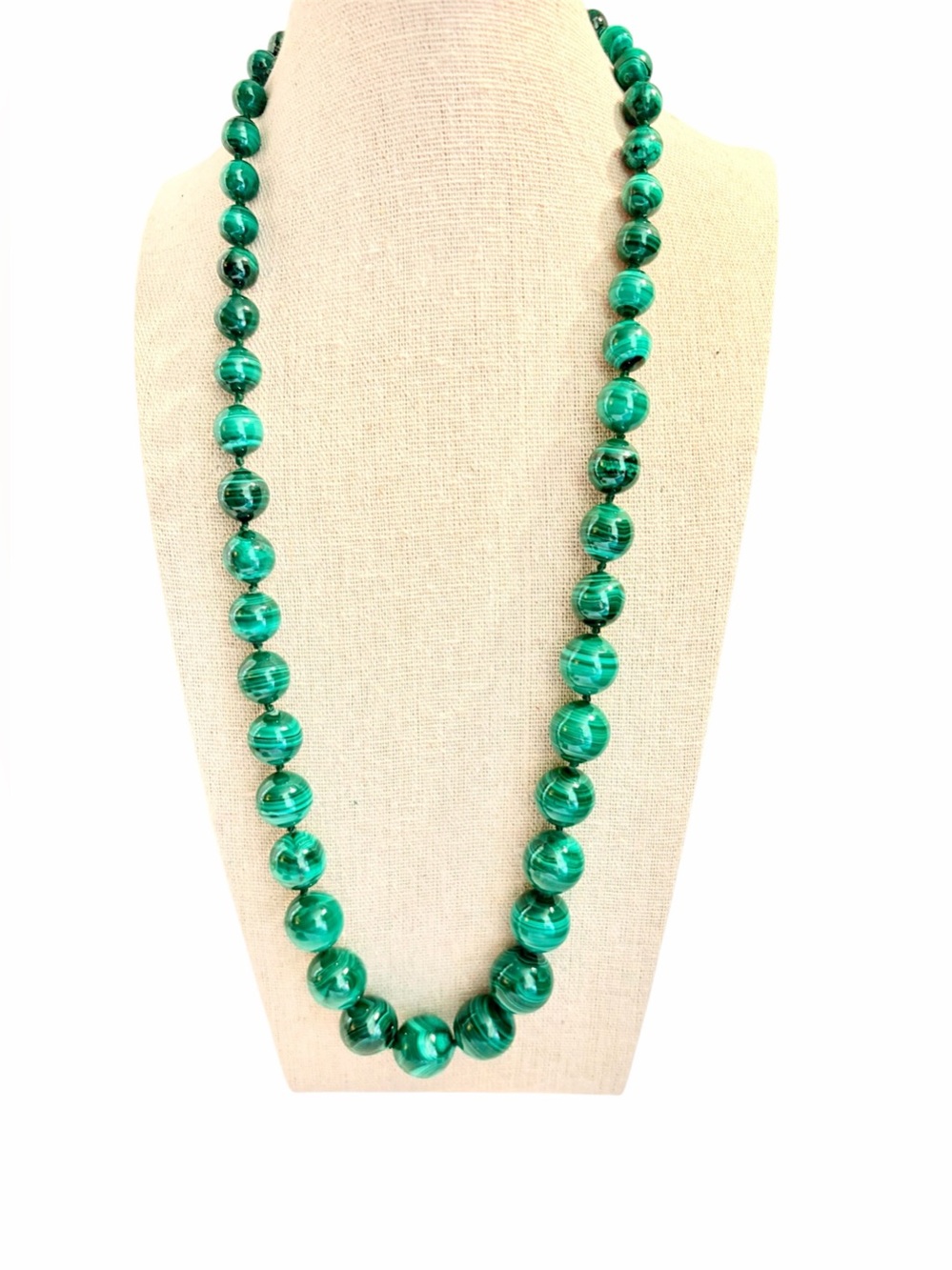 Vintage Malachite Large Graduated Beaded Necklace